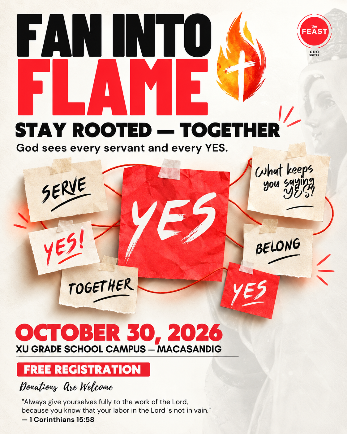 Fan Into Flame — Stay Rooted, Together. October 30, 2026 at XU Grade School Campus, Macasandig. Free registration; donations are welcome.