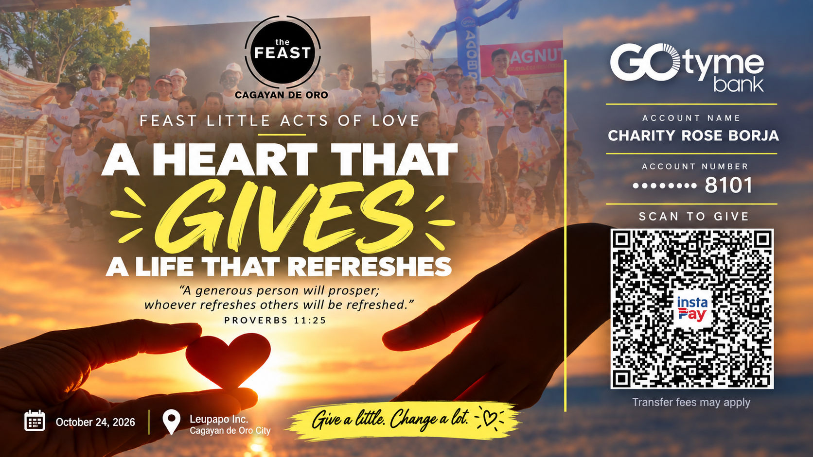 Feast Little Acts of Love official poster with donation QR code
